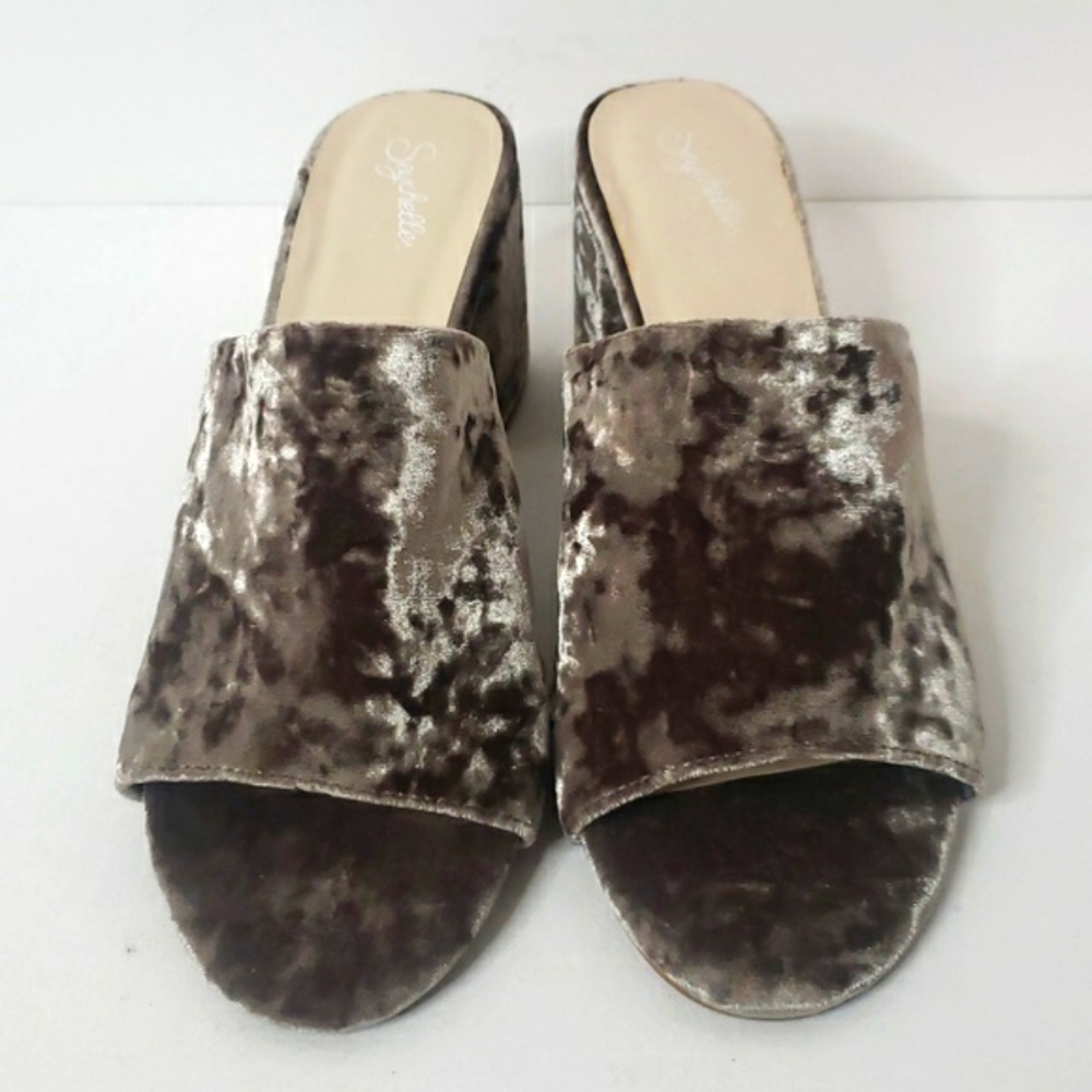 Seychelles Velvet Commute Block Heel Sandal Mules Grey Slip In Round Toe - Picture 5 of 17